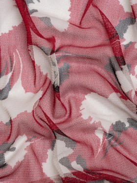 Floral Shadows Silk Tulle – Red, White and Black Floral Shadows Silk Tulle – Red, White and Black