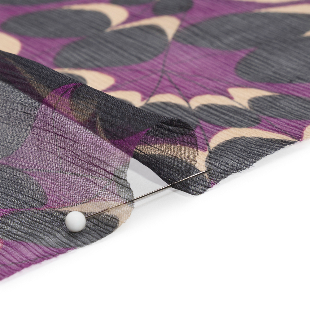Purple, Black and Beige Webs and Dots Crinkled Silk Chiffon Purple, Black and Beige Webs and Dots Crinkled Silk Chiffon