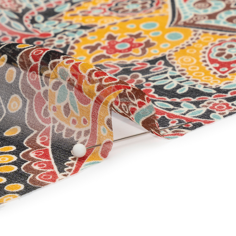 Red, Brown and Goldenrod Floral Silk Chiffon Red, Brown and Goldenrod Floral Silk Chiffon