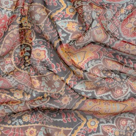 Red, Brown and Goldenrod Floral Silk Chiffon Red, Brown and Goldenrod Floral Silk Chiffon