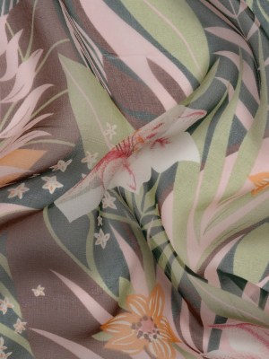 Green, Brown and Pink Tropical Flora Silk Chiffon Green, Brown and Pink Tropical Flora Silk Chiffon
