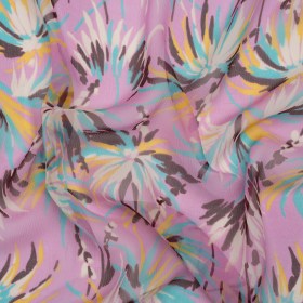 Orchid, Turquoise and Yellow Dreamy Daisies Crinkled Silk Chiffon Orchid, Turquoise and Yellow Dreamy Daisies Crinkled Silk Chiffon