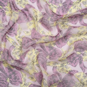 Orchid, Lemon and Lilac Floral Bows Crinkled Silk Chiffon Orchid, Lemon and Lilac Floral Bows Crinkled Silk Chiffon