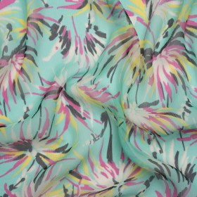 Mint, Pink and Yellow Dreamy Daisies Crinkled Silk Chiffon Mint, Pink and Yellow Dreamy Daisies Crinkled Silk Chiffon