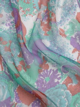 Mint, Purple and Turquoise Ornamental Gardens Crinkled Silk Chiffon Mint, Purple and Turquoise Ornamental Gardens Crinkled Silk Chiffon