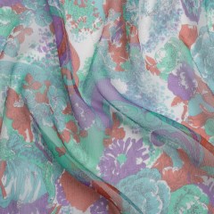 Mint, Purple and Turquoise Ornamental Gardens Crinkled Silk Chiffon Mint, Purple and Turquoise Ornamental Gardens Crinkled Silk Chiffon