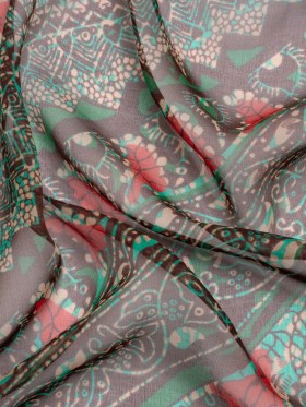 Chocolate, Berry and Turquoise Floral and Geometric Diagonal Stripes Silk Chiffon Chocolate, Berry and Turquoise Floral and Geometric Diagonal Stripes Silk Chiffon