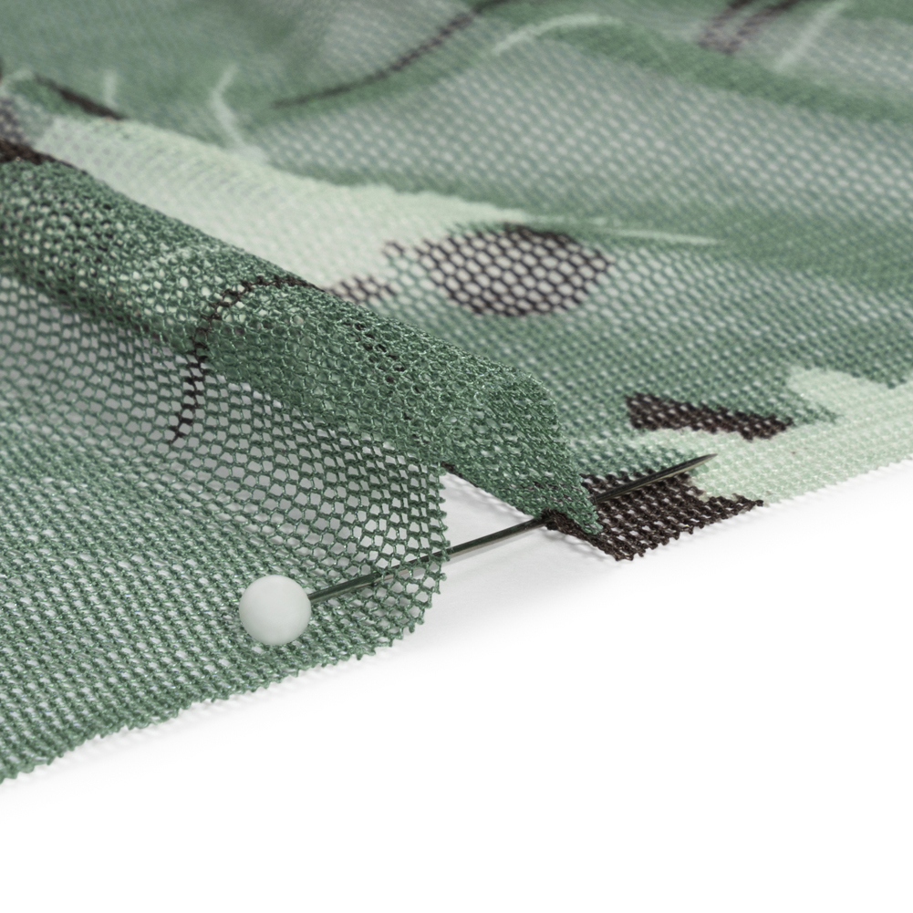 Floral Shadows Silk Tulle - Green, White and Black