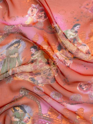 Pink, Orange and Green Vivid Traditions Silk Chiffon Pink, Orange and Green Vivid Traditions Silk Chiffon