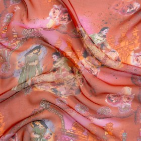 Pink, Orange and Green Vivid Traditions Silk Chiffon Pink, Orange and Green Vivid Traditions Silk Chiffon