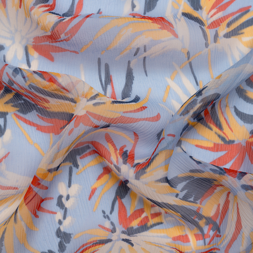 Blue, Red and Mustard Dreamy Daisies Crinkled Silk Chiffon Blue, Red and Mustard Dreamy Daisies Crinkled Silk Chiffon