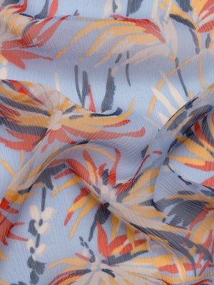Blue, Red and Mustard Dreamy Daisies Crinkled Silk Chiffon Blue, Red and Mustard Dreamy Daisies Crinkled Silk Chiffon