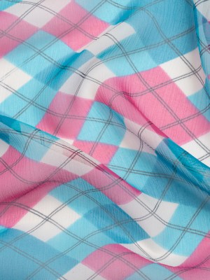 Turquoise, Pink and Cream Argyle Crinkled Silk Chiffon Turquoise, Pink and Cream Argyle Crinkled Silk Chiffon