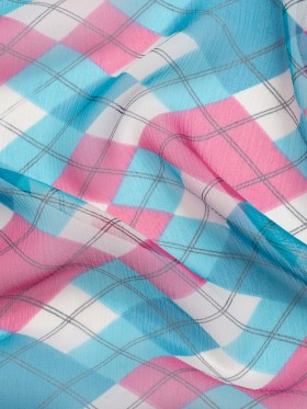 Turquoise, Pink and Cream Argyle Crinkled Silk Chiffon Turquoise, Pink and Cream Argyle Crinkled Silk Chiffon