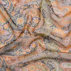 Brown, Green and Orange Floral Silk Chiffon Brown, Green and Orange Floral Silk Chiffon