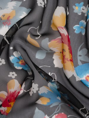 Black, Red and Blue Floral Silk Chiffon Black, Red and Blue Floral Silk Chiffon
