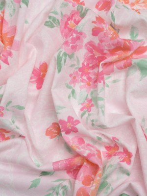 Cotton and Polyester Jersey – Pink Floral Over Paisley Cotton and Polyester Jersey – Pink Floral Over Paisley