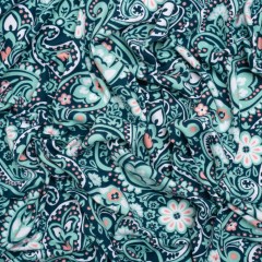 Stretch Polyester Jersey – Dark Teal, Seafoam and Peach Paisley Floral Stretch Polyester Jersey – Dark Teal, Seafoam and Peach Paisley Floral