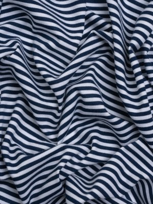 Cotton and Polyester Jersey – Navy and White Railroaded Candy Stripes Cotton and Polyester Jersey – Navy and White Railroaded Candy Stripes