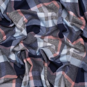 Stretch Polyester Jersey – Navy, Pink and Heathered Gray Plaid Stretch Polyester Jersey – Navy, Pink and Heathered Gray Plaid