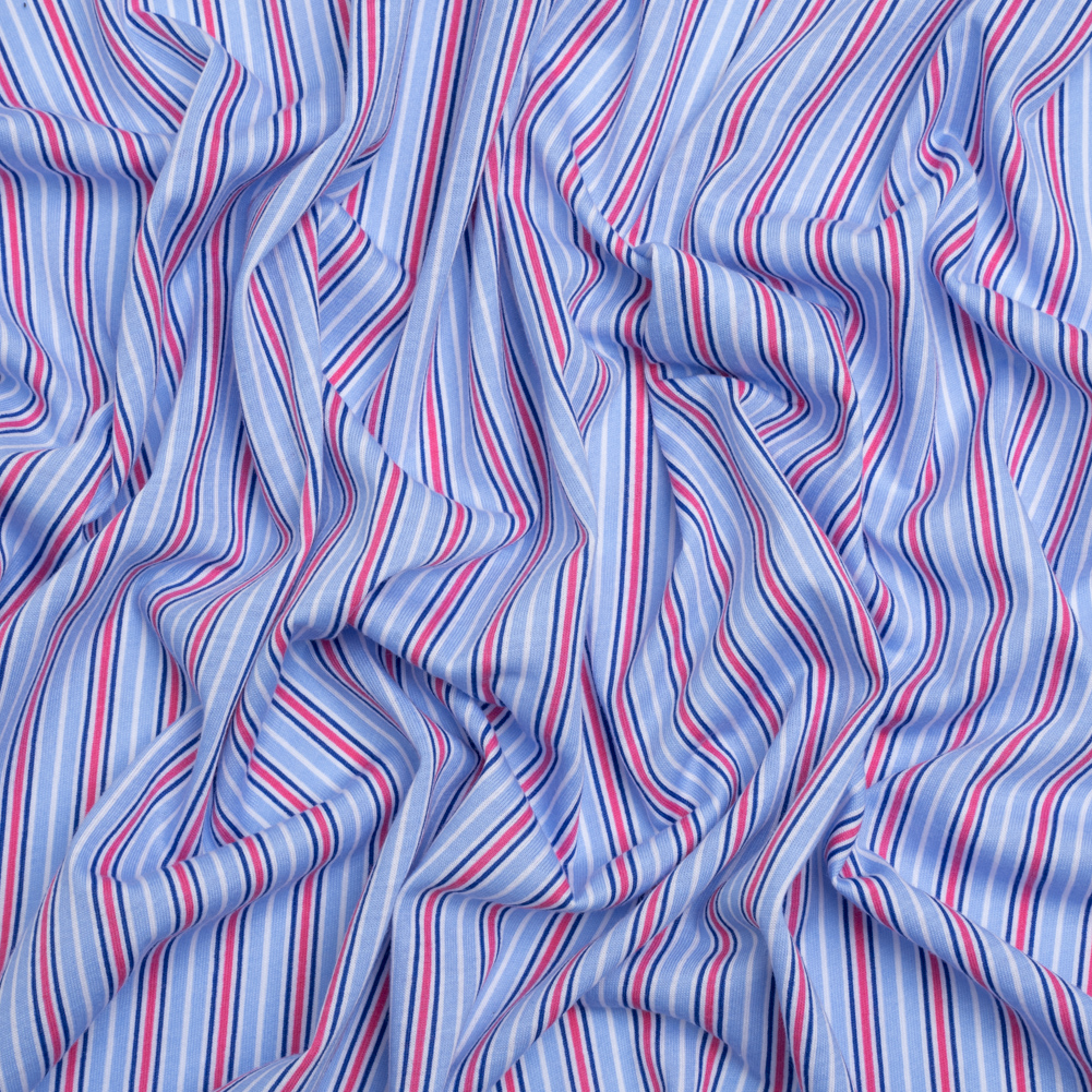 Cotton and Polyester Jersey – Pink and Blue Stripes Cotton and Polyester Jersey – Pink and Blue Stripes