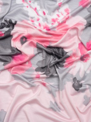 Stretch Rayon Jersey Panel – Pink and Gray Floral Stretch Rayon Jersey Panel – Pink and Gray Floral