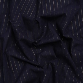 Famous Australian Designer Navy Cotton Voile with Metallic Gold Pinstripes Famous Australian Designer Navy Cotton Voile with Metallic Gold Pinstripes