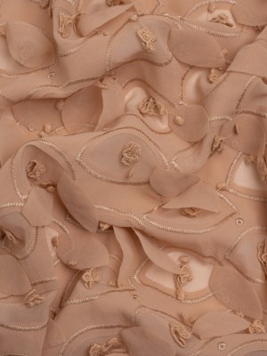 Famous Australian Designer Dusty Clay 3D Floral Embroidered Double Layer Polyester Georgette with Leaf Cutouts Famous Australian Designer Dusty Clay 3D Floral Embroidered Double Layer Polyester Georgette with Leaf Cutouts