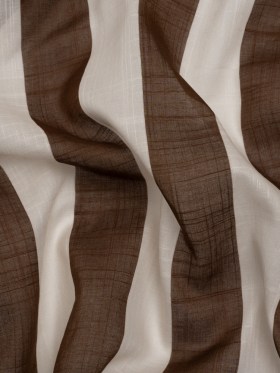 Famous Australian Designer Beige and Brown Awning Stripes Slubbed Cotton Voile Famous Australian Designer Beige and Brown Awning Stripes Slubbed Cotton Voile