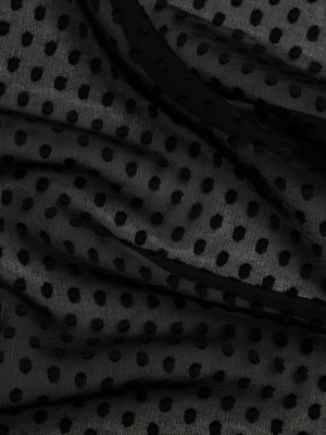 Famous Australian Designer Black Textured Burnout Polka Dots Silk and Viscose Georgette Famous Australian Designer Black Textured Burnout Polka Dots Silk and Viscose Georgette