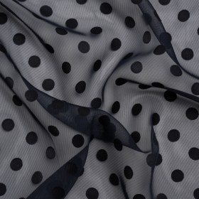 Famous Australian Designer Navy Polyester Chiffon with Satin Burnout Polka Dots Famous Australian Designer Navy Polyester Chiffon with Satin Burnout Polka Dots