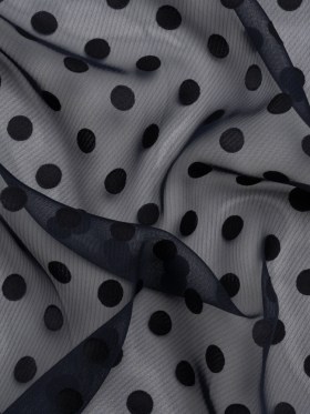 Famous Australian Designer Navy Polyester Chiffon with Satin Burnout Polka Dots Famous Australian Designer Navy Polyester Chiffon with Satin Burnout Polka Dots