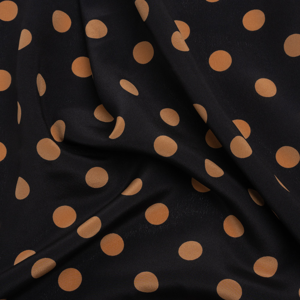Famous Australian Designer Black and Gold Polka Dot Silk Crepe de Chine Famous Australian Designer Black and Gold Polka Dot Silk Crepe de Chine