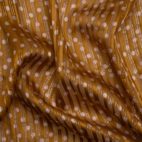 Famous Australian Designer Brown and Pink Polka Dot Silk Burnout Stripe Satin with Metallic Pinstripes Famous Australian Designer Brown and Pink Polka Dot Silk Burnout Stripe Satin with Metallic Pinstripes