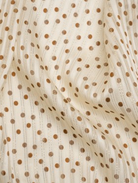 Famous Australian Designer Cream and Brown Polka Dot Silk Burnout Stripe Satin with Metallic Pinstripes Famous Australian Designer Cream and Brown Polka Dot Silk Burnout Stripe Satin with Metallic Pinstripes