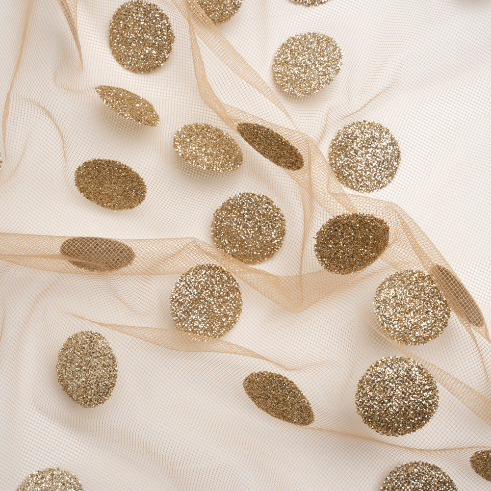 Famous Australian Designer Nude and Gold Glitter Polka Dots Tulle Famous Australian Designer Nude and Gold Glitter Polka Dots Tulle