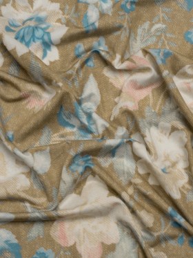 Famous Australian Designer Beige, Pink and Blue Floral Tapestry Stretch Polyester Jersey Famous Australian Designer Beige, Pink and Blue Floral Tapestry Stretch Polyester Jersey