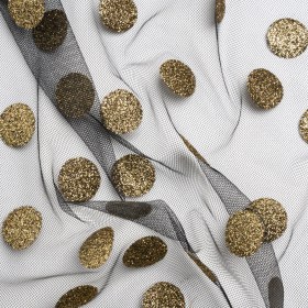 Famous Australian Designer Black and Gold Glitter Polka Dots Tulle Famous Australian Designer Black and Gold Glitter Polka Dots Tulle