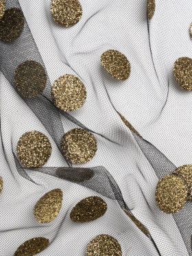 Famous Australian Designer Black and Gold Glitter Polka Dots Tulle Famous Australian Designer Black and Gold Glitter Polka Dots Tulle