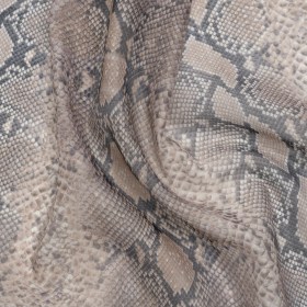 Famous Australian Designer Beige and Charcoal Snakeskin Polyester Voile Famous Australian Designer Beige and Charcoal Snakeskin Polyester Voile