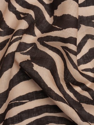 Famous Australian Designer Beige and Brown Zebra Stripes Lightweight Linen Woven Famous Australian Designer Beige and Brown Zebra Stripes Lightweight Linen Woven