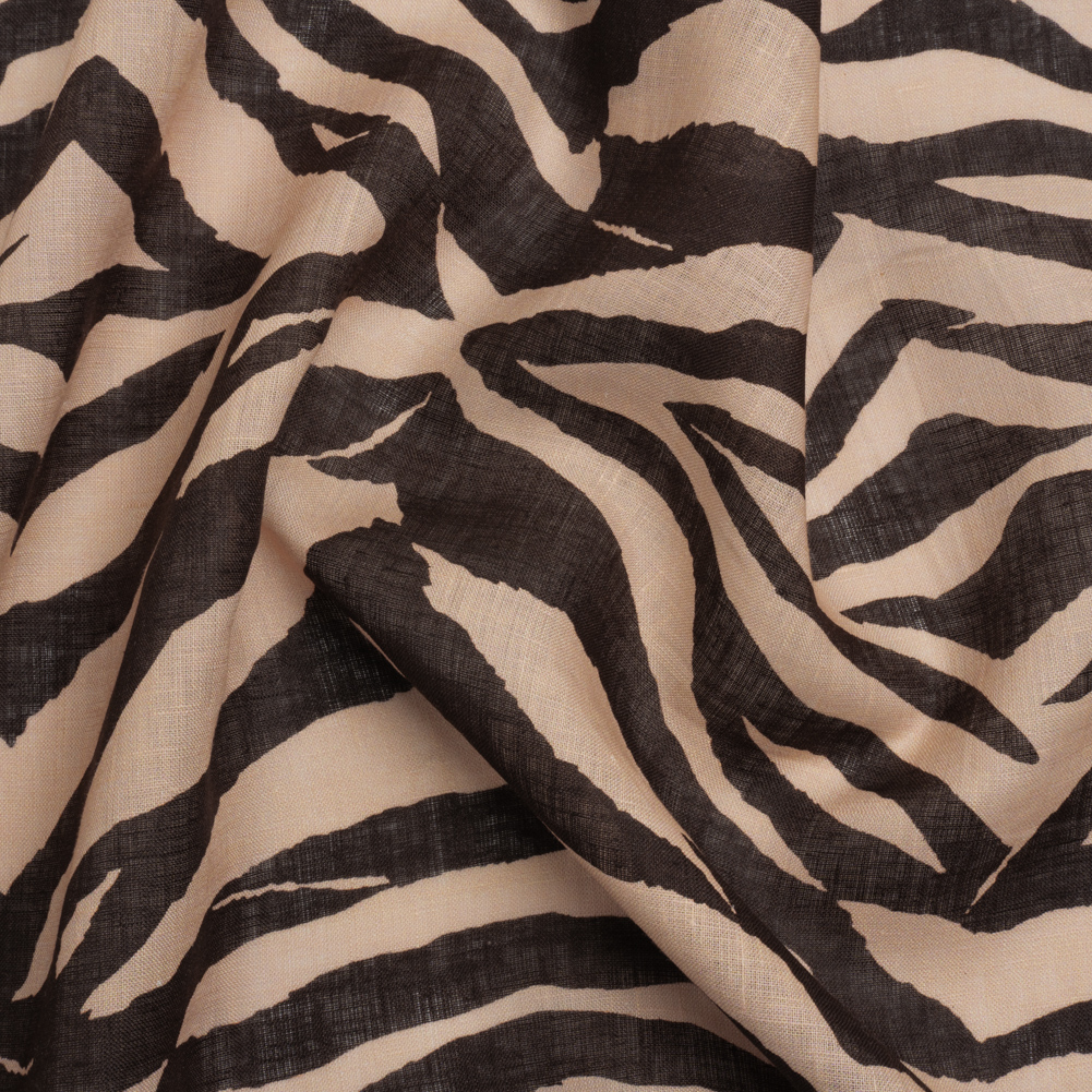 Famous Australian Designer Beige and Brown Zebra Stripes Lightweight Linen Woven Famous Australian Designer Beige and Brown Zebra Stripes Lightweight Linen Woven