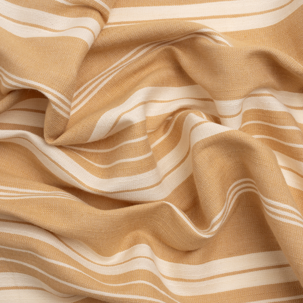 Famous Australian Designer Beige and Cream Ticking Stripes Soft Cotton and Linen Woven Famous Australian Designer Beige and Cream Ticking Stripes Soft Cotton and Linen Woven