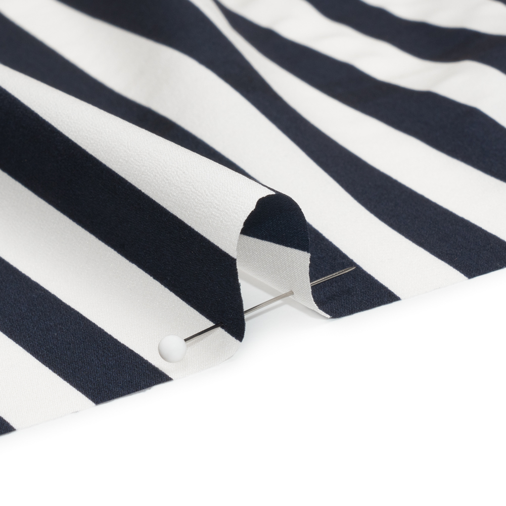 Famous Australian Designer Navy and White Striped Stretch Silk Crepe de Chine Famous Australian Designer Navy and White Striped Stretch Silk Crepe de Chine