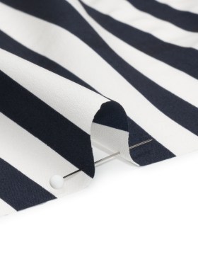 Famous Australian Designer Navy and White Striped Stretch Silk Crepe de Chine Famous Australian Designer Navy and White Striped Stretch Silk Crepe de Chine