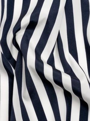 Famous Australian Designer Navy and White Striped Stretch Silk Crepe de Chine Famous Australian Designer Navy and White Striped Stretch Silk Crepe de Chine