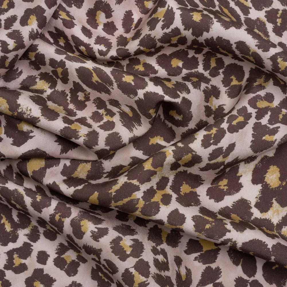 Famous Australian Designer Muted Orchid and Brown Leopard Spots Silk Woven Famous Australian Designer Muted Orchid and Brown Leopard Spots Silk Woven