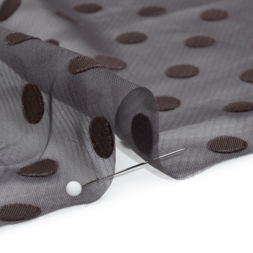 Famous Australian Designer Charcoal Satin Burnout Polka Dots Polyester Chiffon Famous Australian Designer Charcoal Satin Burnout Polka Dots Polyester Chiffon