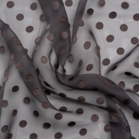 Famous Australian Designer Charcoal Satin Burnout Polka Dots Polyester Chiffon Famous Australian Designer Charcoal Satin Burnout Polka Dots Polyester Chiffon