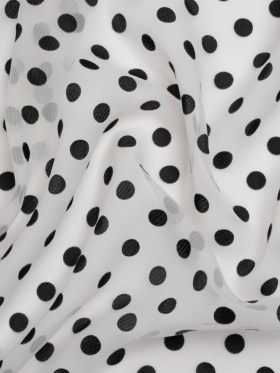Famous Australian Designer Black and White Burnout Satin Polka Dots Polyester Chiffon Famous Australian Designer Black and White Burnout Satin Polka Dots Polyester Chiffon